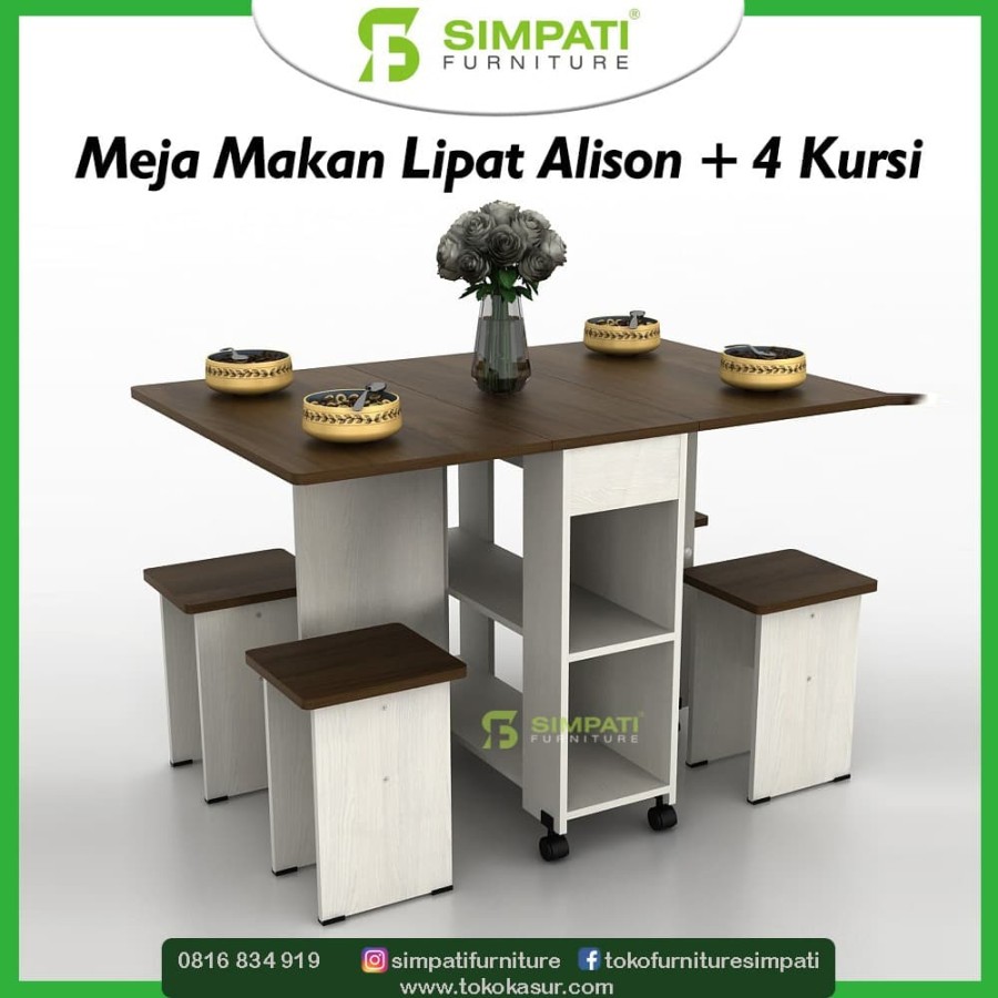Meja Makan Lipat Alison + 4 Kursi